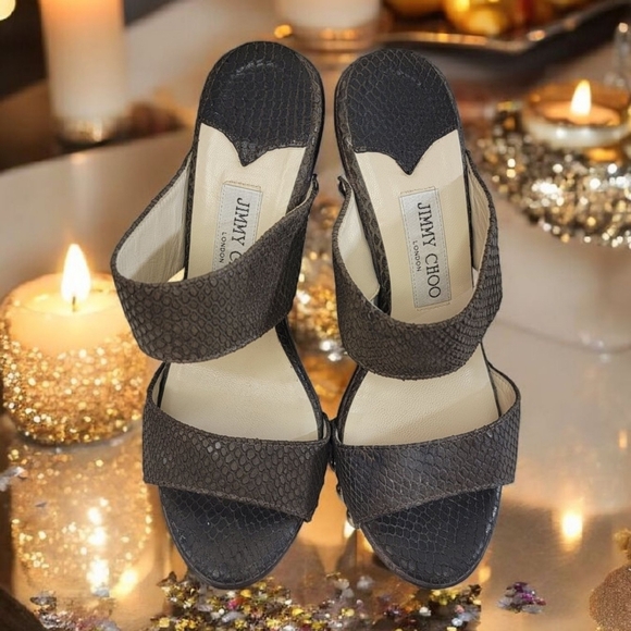 Jimmy Choo Shoes - Jimmy Choo 39 Women's 8 US Mule Ulrika Platform Brown Leather Snakeskin Texture